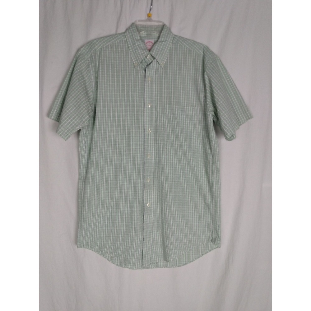 Brooks Brothers 346 Shirt Mens Small Green Plaid Seersucker Button Down